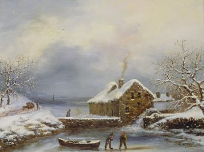 Gefrorene Flusslandschaft mit Figuren von Louis Claude Mallebranche